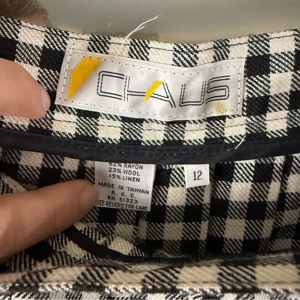 Chaus Vintage Women’s Pleated Aline Black and White Gingham Midi Skirt - Picture 2 of 6